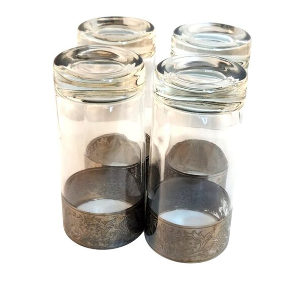 Dorothy Thorpe Style Mid-Century Silver Rimmed Highball Glasses Set Of 4 With Si - Picture 6 of 14